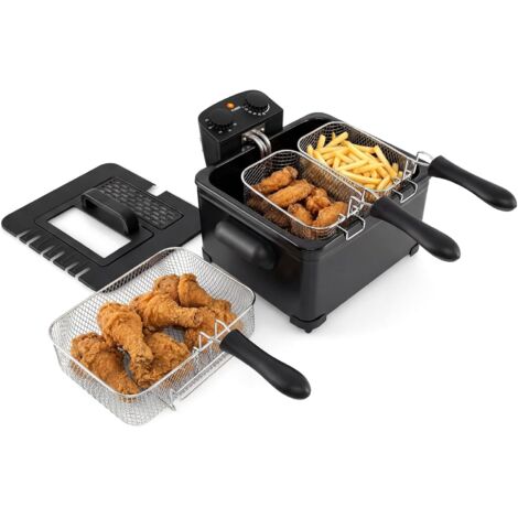 COSTWAY Friggitrice ad Olio 5 L，1 Cestello Grande e 2 Piccoli,Temperatura e Timer Regolabili,1700 W