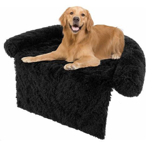 COSTWAY Funda de Peluche para Perros, Cama Antideslizante con Funda Extraíble Lavable/Cuello Acolchado Suave, Tapete de Felpa para Perros (112 x 101 x 18 cm, Negro Grisáceo)