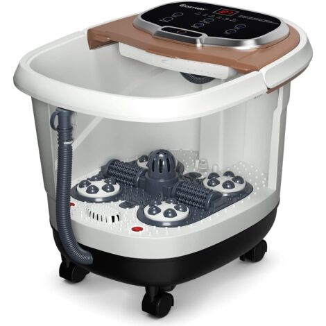 COSTWAY Fussbad Massagegeraet mit Rollen, Elektrische Fussbadewanne Heizung Duschemassage, Shiatsu Fussmassage Spa 10-60min Timer / 35-48℃ / 500W (Braun)
