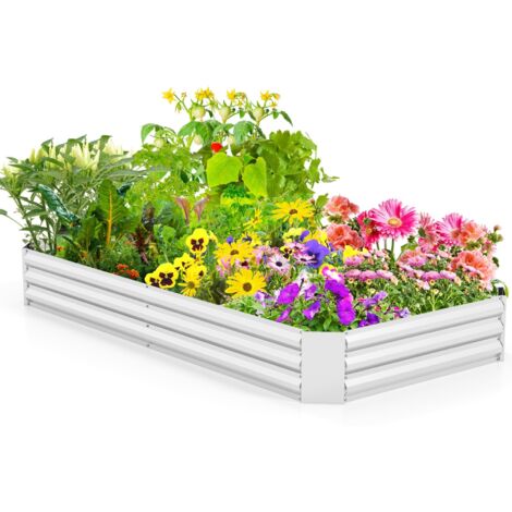 COSTWAY Galvanized Raised Garden Bed 240x120x30cm Large Metal Planter Box-Silver