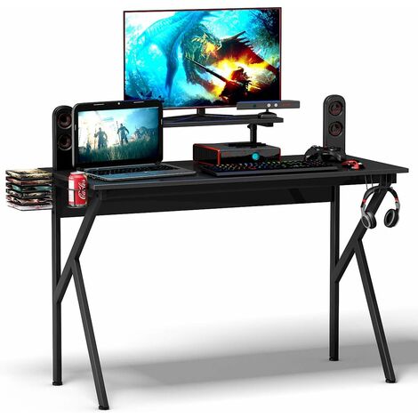 main image of "COSTWAY Gaming Computer Desk with Monitor Shelf, Audio Stand, Cup Holder and Headphone Hook, K-Shaped Adjustable Ergonomic PC Racing Table Study Workstation for Home Office"