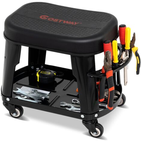 COSTWAY Garage Rolling Stool Mechanic Automotive Creeper Seat w/Storage-Black