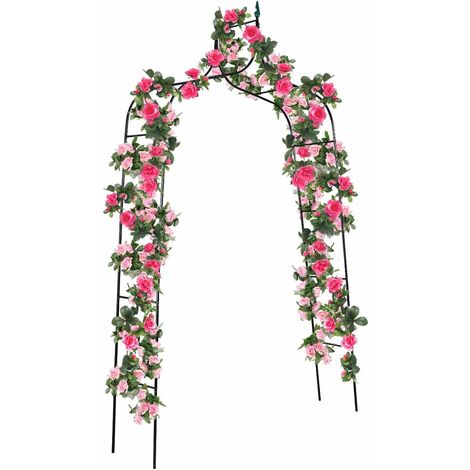 COSTWAY Garden Arch with Metal Frame, Decoration Trellis Stand for Rose Vines Climbing Plant, Wide Patio Arbour for Walkway Path Lawn Backyard Party Ceremony Wedding (Iron, 140x38x255cm)