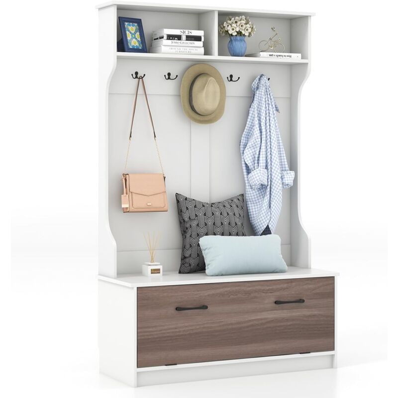AOGLLATI Garderobenständer Mit Schuhbank - 8 Haken & Stauraum Für Flur & Eingangsbereich