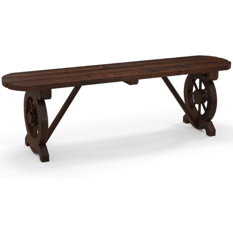 COSTWAY Gartenbank ohne Rückenlehne, wetterfeste Sitzbank, Holzbank für 2-3 Sitzer bis 325 kg belastbar, Terrassenbank aus Holz, Parkbank im Wagenrad-Design für Garten, Balkon, 120 x 28 x 37 cm