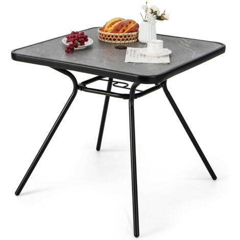 COSTWAY Gartentisch mit Tischplatte aus Kunstmarmor, Terrassentisch mit Schirmloch, Balkontisch für 4 Personen, Outdoor-Esstisch für Hof, Terrasse, Garten, 80 x 80 x 72,5 cm