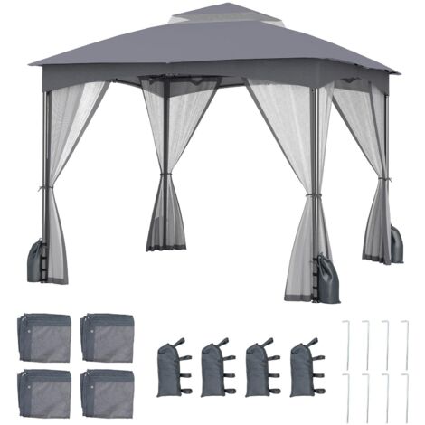 COSTWAY Gazebo da Giardino 3 x 3 m, Gazebo Impermeabile con Rete Mesh Staccabile e Terro Ventilato a Doppio Strato, Tenda Regolabile in Altezza per Feste, BBQ e Picnic (Grigio)