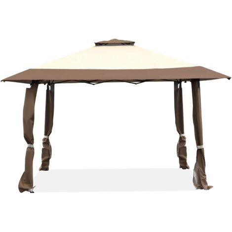 COSTWAY Gazebo da Giardino 3,95 x 3,95 M, Gazebo da Esterno con Tetto a 2 Livelli e 3 Altezze Regolabili, Tessuto Oxford, Ideale per Feste, Barbecue, Giardino, Spiaggia, Marrone