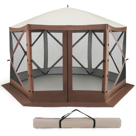 COSTWAY Gazebo da Giardino Pop-Up 3,5 x 3,5 m, Tenda da Giardino a 6 Lati con Tetto Ventilato e Manico, 2 Pareti Rimovibili, Rete a Maglia, Borsa da Trasporto per Patio, Giardino, Campeggio