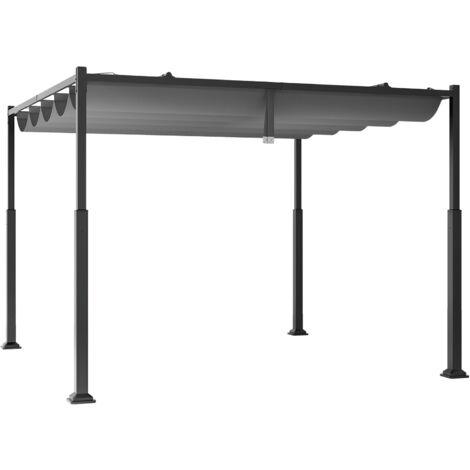 COSTWAY Gazebo Pergola da Giardino 310 x 310 cm, Pergola da Esterno con Tettuccio Retrattile, Struttura in Metallo, per Giardino, Patio e Portico