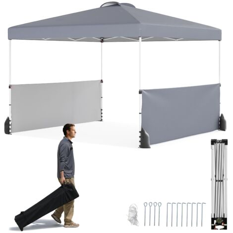 COSTWAY Gazebo Pieghevole 3 x 3 m da Esterno Impermeabile, Gazebo da Esterno con Borsa da Trasporto con Ruote, Tenda Pop-up Regolabile in Altezza per Giardino, Spiaggia, Feste e Barbecue (Grigio)
