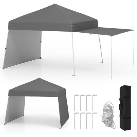 COSTWAY Gazebo Pieghevole 430 x 280 cm, Gazebo da Esterno con Pareti Laterali Convertibili in Tenda da Sole, 8 Picchetti, 4 Corde Antivento, Tendone Impermeabile per Feste (Grigio)
