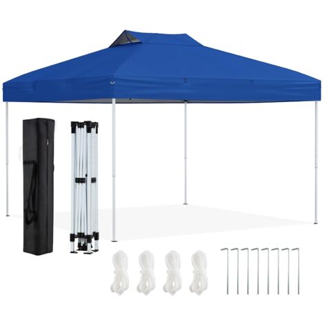 COSTWAY Gazebo Pop-up da 295 x 295 cm, Gazebo da Giardino Impermeabile con Blocco Centrale, Borsa da Trasporto Portatile, Corde Antivento, Picchetti, Tenda Regolabile in Altezza per Feste (Blu Chiaro)