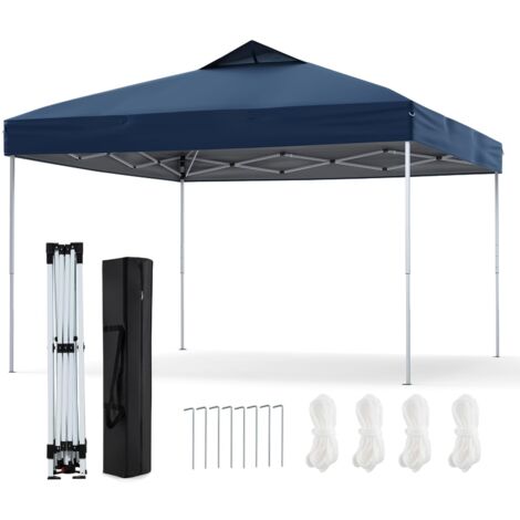 COSTWAY Gazebo Pop-up da 295 x 295 cm, Gazebo da Giardino Impermeabile con Blocco Centrale, Borsa da Trasporto Portatile, Corde Antivento, Picchetti, Tenda Regolabile in Altezza per Feste (Blu Scuro)