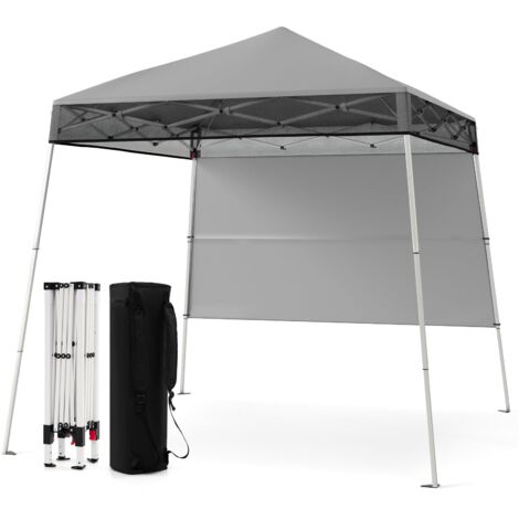 COSTWAY Gazebo Pop-up da Esterno 182 x 182 cm, Gazebo Pieghevole con 1 Parete Laterale, Gambe Inclinabili Regolabili e 4 Picchetti, Tendone Impermeabile per Feste, Campeggio e Picnic (Grigio)