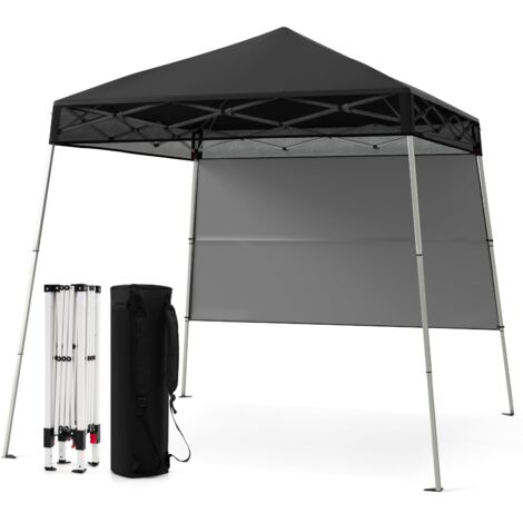 COSTWAY Gazebo Pop-up da Esterno 182 x 182 cm, Gazebo Pieghevole con 1 Parete Laterale, Gambe Inclinabili Regolabili e 4 Picchetti, Tendone Impermeabile per Feste, Campeggio e Picnic (Nero)