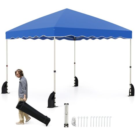 COSTWAY Gazebo Pop-up da Esterno 3 x 3 m, Gazebo Pieghevole con Borsa con Ruote, 8 Picchetti, 4 Ancore, 4 Corde Antivento, 4 Sacchi di Sabbia, Tendone Impermeabile per Eventi Commerciali (Blu)