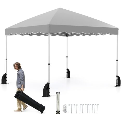 COSTWAY Gazebo Pop-up da Esterno 3 x 3 m, Gazebo Pieghevole con Borsa con Ruote, 8 Picchetti, 4 Ancore, 4 Corde Antivento, 4 Sacchi di Sabbia, Tendone Impermeabile per Eventi Commerciali (Grigio)