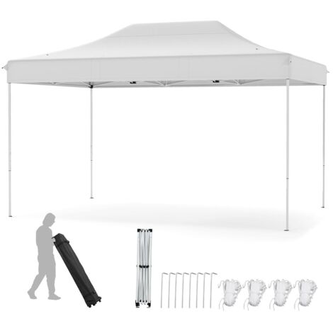COSTWAY Gazebo Pop-up Pieghevole 3 x 4,5 m, Gazebo da Giardino Impermeabile Altezza Regolabile con Fori di Drenaggio, Tenda da Giardino Antivento con Borsa di Trasporto a Ruote (Beige)