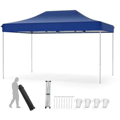 COSTWAY Gazebo Pop-up Pieghevole 3 x 4,5 m, Gazebo da Giardino Impermeabile Altezza Regolabile con Fori di Drenaggio, Tenda da Giardino Antivento con Borsa di Trasporto a Ruote (Blu)