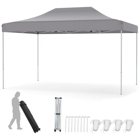 COSTWAY Gazebo Pop-up Pieghevole 3 x 4,5 m, Gazebo da Giardino Impermeabile Altezza Regolabile con Fori di Drenaggio, Tenda da Giardino Antivento con Borsa di Trasporto a Ruote (Grigio)