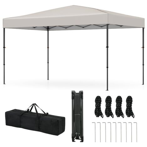 COSTWAY Gazebo Pop-up Pieghevole 365 x 225 cm, Gazebo da Giardino con Borsa Portatile, 9 Picchetti, 4 Corde Antivento, per Giardino, Feste e Barbecue (Beige)