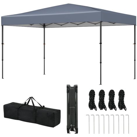 COSTWAY Gazebo Pop-Up Pieghevole 365 x 225 cm, Gazebo da Giardino con Borsa Portatile, 9 Picchetti, 4 Corde Antivento, per Giardino, Feste e Barbecue (Grigio)