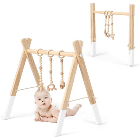 COSTWAY Gimnasio para Bebé de Madera Centro de Actividade con Juguete para Bebé de Más de 3 Meses (Blanco)