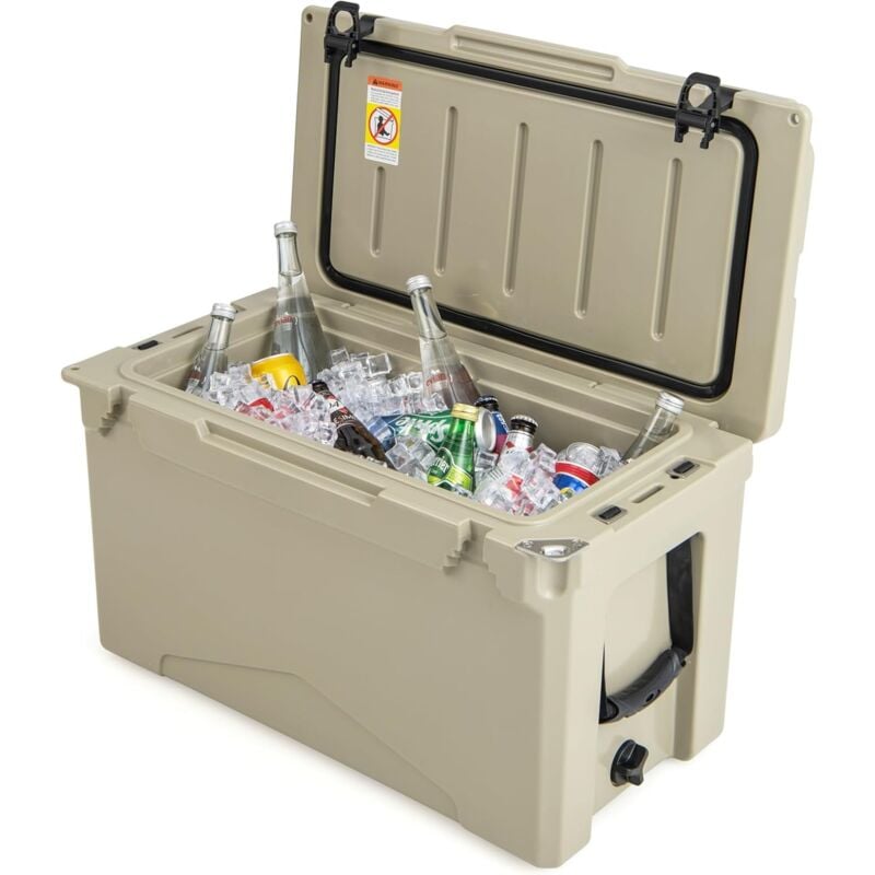 Glacière Isotherme Portable 47 l avec Bouchon de Vidange et Porte-gobelets, Glacière Rigide Étanche Rétention de Glace de 5 à 7 Jours pour Camping