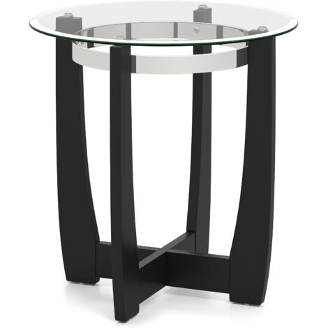 COSTWAY Glass End Table 61cm Round Side Table with Tempered Glass Top-Black