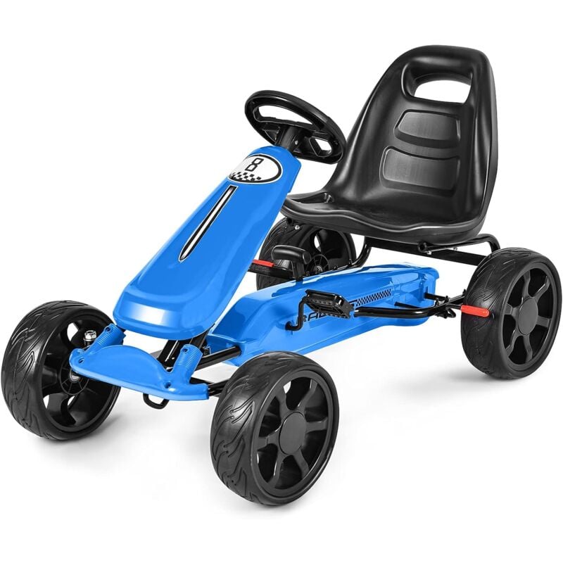 

Go Kart de Pedales Montable para Niños, Conducción en el Exterior, Juguete de Pedales para Niños (Azul) - Costway
