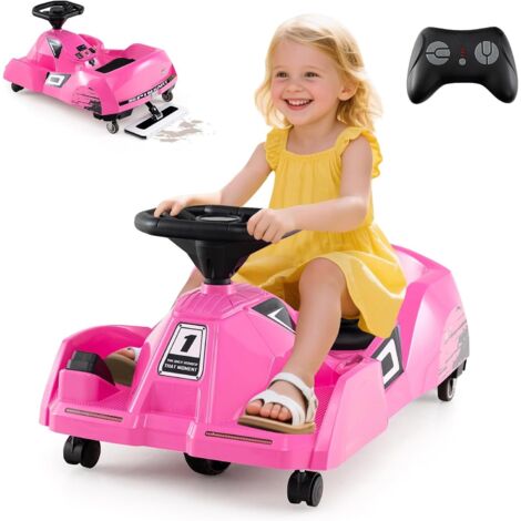 COSTWAY Go Kart Elettrico per Bambini, 12V Macchina Elettrica con Telecomando 3 Velocità Clacson Musica, 2-4 km/h, Regalo per Bambini 2-5 Anni (Rosa)