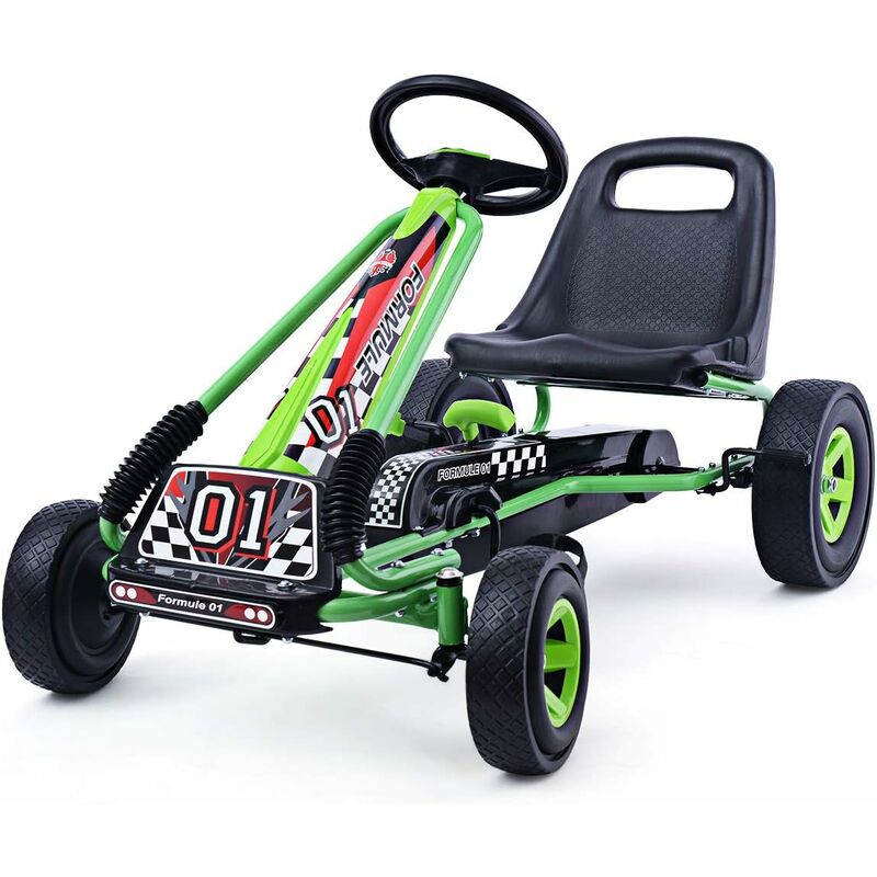 

Go Kart Racing para Niños Coche de Pedal Asiento Ajustable Juguete Infantil con Ruedas de Goma (Verde) - Costway