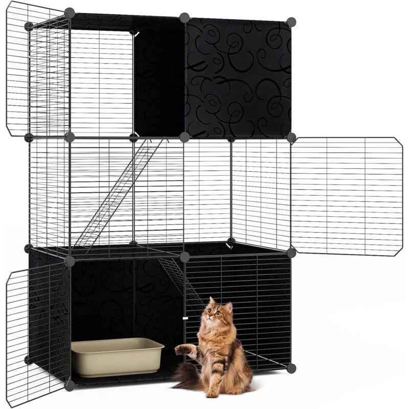 COSTWAY Grand Cage Chat à 3 Niveaux, Enclos pour Chats en Fil Métallique, 3 Portes et 2 Rampes, Cage Modulable DIY, Serrure de Porte, Parc Interieur COSTWAY Grand Cage Chat à 3 Niveaux, Enclos pour Chats en Fil Métallique, 3 Portes et 2 Rampes, Cage Modulable DIY, Serrure de Porte, Parc Interieur