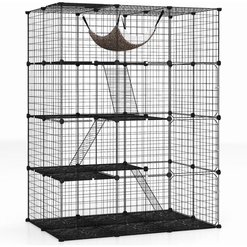 Costway - Grand Cage Chat à 4 Niveaux, Enclos pour Chats en Fil Métallique Amovible, Hamac, 3 Echelles, 4 Portes, 1 Fenêtre, Parc Interieur Exterieur