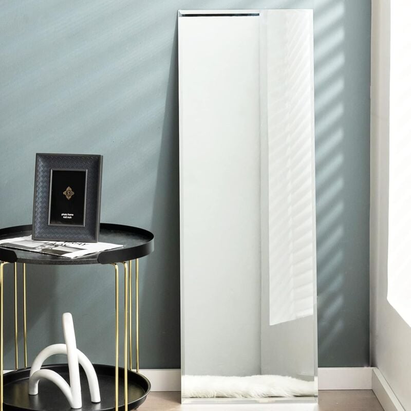 Costway - Grand Miroir Mural 110 x 38 cm, Rectangulaire Pleine Longueur avec Bord Biseauté Vertical ou Horizontal pour Salle de Bain Chambre Salon
