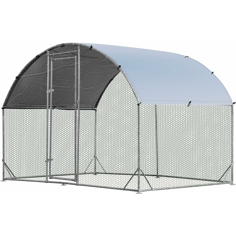 COSTWAY Grand Poulailler en Métal 190 x 280 x 195 CM, Enclos à Poulets pour Cour avec Toit et Grillage, Cage à Volailles avec Housse Etanche pour
