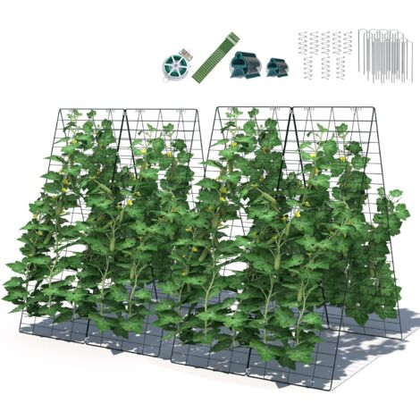 COSTWAY Graticolato a 2 Pezzi per Cetrioli, Griglia per Piante Rampicanti a Forma di A con Paletti, Connettore a Spirale, Fascetta e Clip, 86 x 128 cm