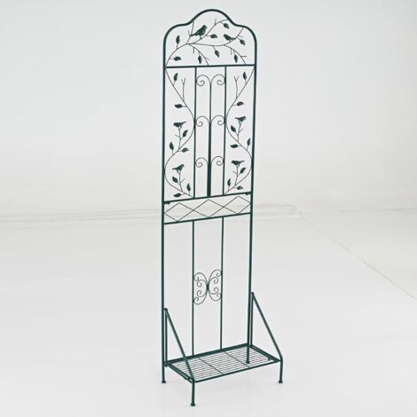 COSTWAY Griglia metallica da giardino 189,5x50 cm, recinzione decorativa per piante rampicanti con ripiano pieghevole, dispositivo anti-ribaltamento, picchetti, griglia per fiori da giardino, cortile,