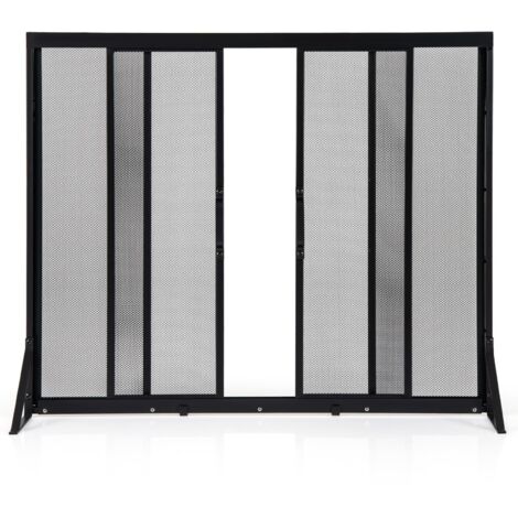 COSTWAY Griglia Parascintille Camino con 2 Pannelli Scorrevoli, Maniglie Convenienti e Telai di Supporto a Triangolo, Ventilazione Eccellente, Schermo per Camino in Rete Metallica (96 x 79 cm)