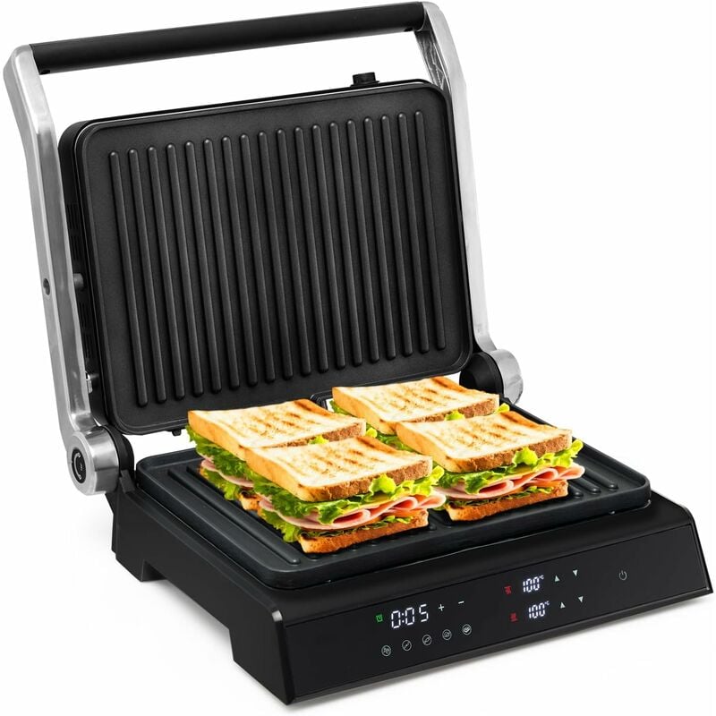 Costway - Grill Multifonction Electrique 1200W Tactile Intelligent Ouverture à 180°, Minuterie 4H, 5 Modes Automatiques Double Plaques