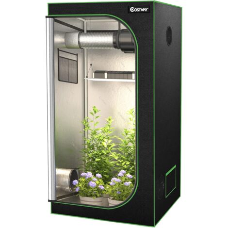 COSTWAY Growzelt mit Reissverschluss, Growbox für Indoor-Anbau, Lichtdichtes Gewaechszelt, Hydroponischer Grow Schrank, Reflektierendes Mylar, Darkroom Grow Tent Gewaechshaus 90x90x180cm
