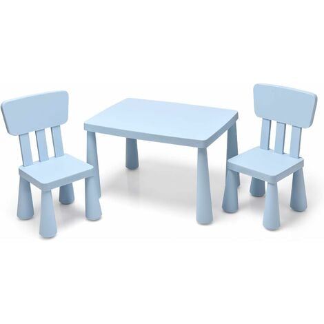 COSTWAY Grupo de Asientos Muebles para Niños Juego de 1 Mesa y 2 Sillas de Plástico para Cuarto de los Niños Sala de Estar Azul