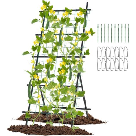 COSTWAY Gurke Rankhilfe Set, 187 cm, A-förmig, Pflanzenhalter mit Gartennetz & Clips, Rankgitter Metall, Pflanzenstütze für Kletterpflanzen Blumen Nutzpflanzen, Garten Outdoor, Schwarz