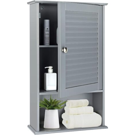 COSTWAY Hängeschrank, Badezimmerschrank hängend, Wandschrank Badschrank mit verstellbarem Einlegeboden, Badezimmer Schrank, Badhängeschrank (grau)