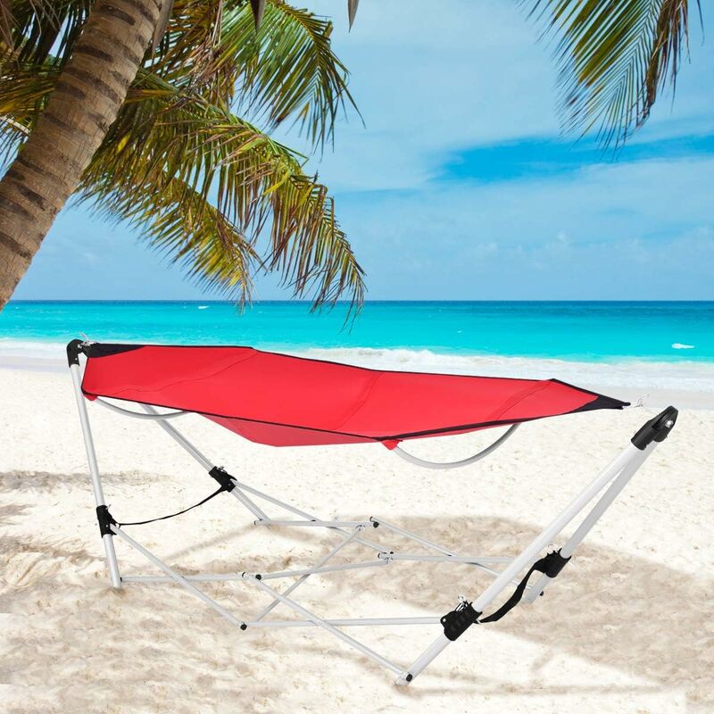 Hamac avec Support Pliable Cadre Autoportant en Acier Sac de Transport pour Jardin Plage Randonnée Camping - Costway