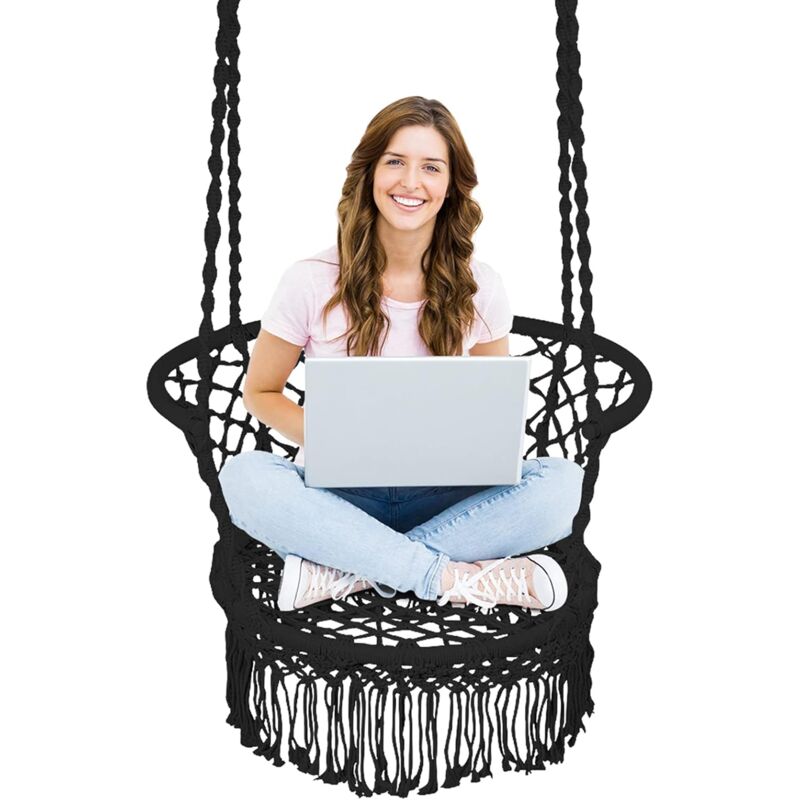 Hamac Chaise Suspendu Balançoire,1 Place,en Coton,Intérieur Extérieur pour Jardin Loisirs Patio Camping Noir - Costway