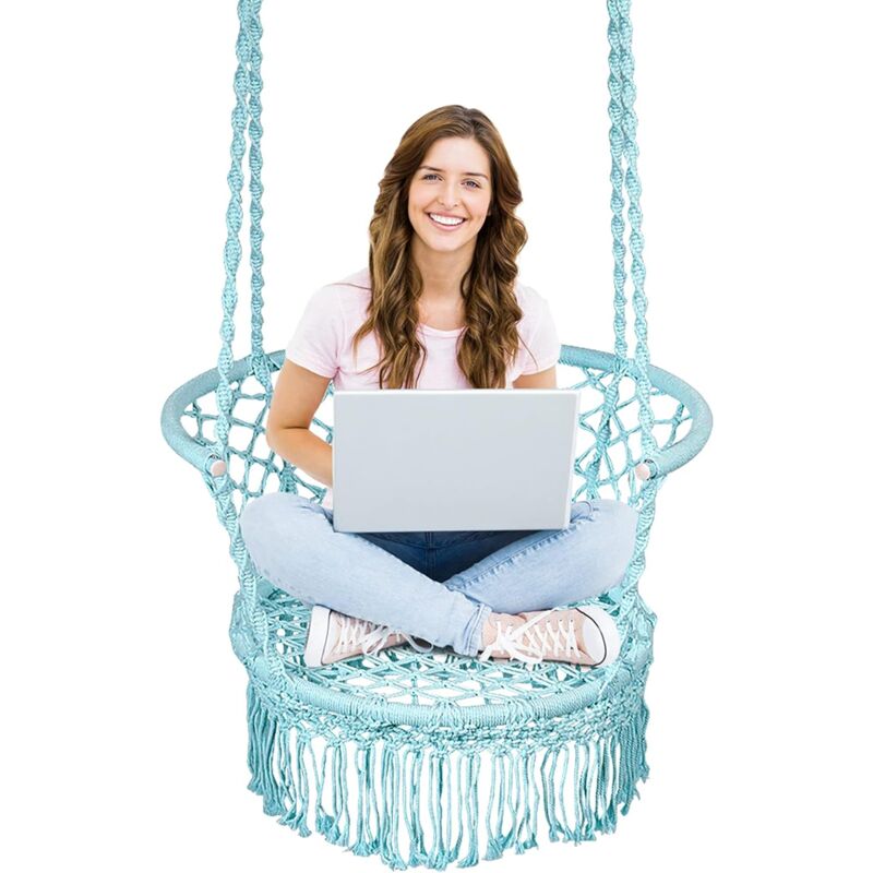 Hamac Chaise Suspendu Balançoire,1 Place,en Coton,Intérieur Extérieur pour Jardin Loisirs Patio Camping Bleu - Costway