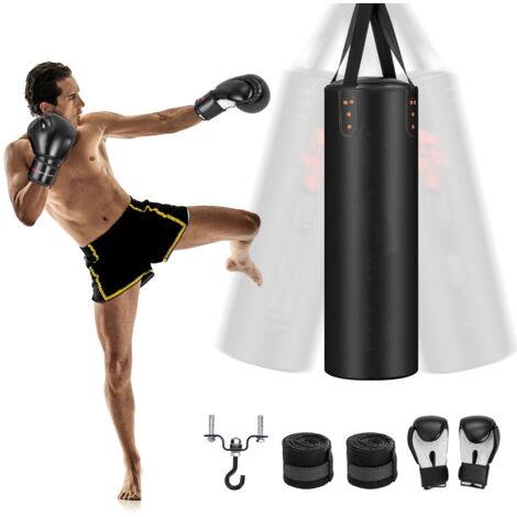COSTWAY Hanging Boxing Bag Set 4-In-1 Unfilled Punching Bag Set-Black