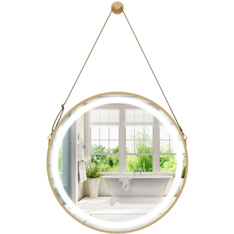 COSTWAY Hanging Wall Bathroom Mirror 60 x 60 CM Circle Wall Mirror w/Light